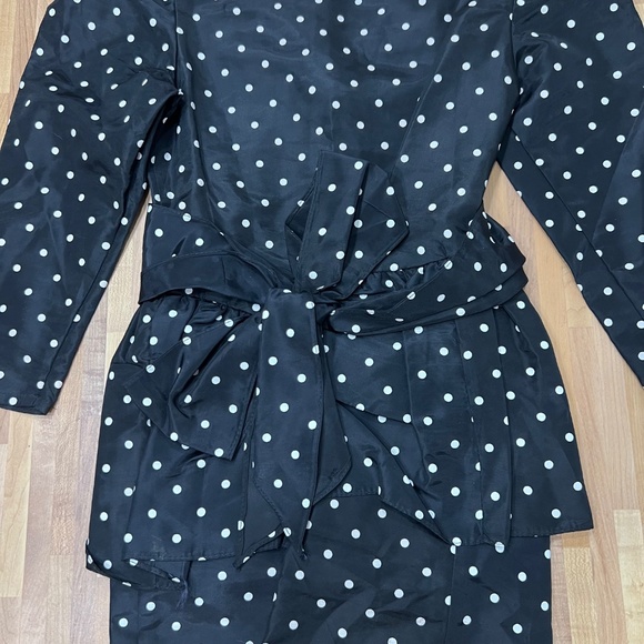Vintage 80s Jazz Kids Black & White Polka Dot Dress Peplum Bow Puff Sleeve Size - Picture 7 of 12